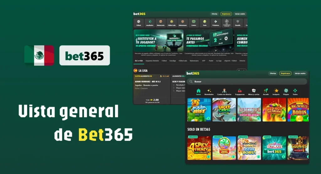Descripción general de Bet365 Secciones de casino y apuestas deportivas