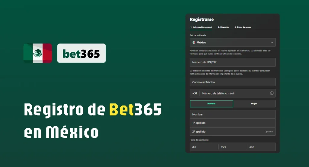 Menú de registro de bet365